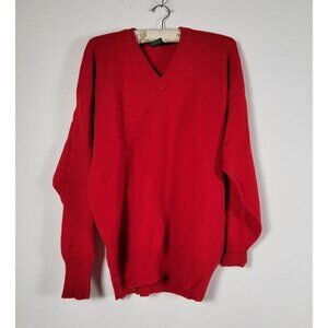 Vintage Nordstrom Mens Red V-Neck Sweater Large 100% Lambswool Pullover Cozy